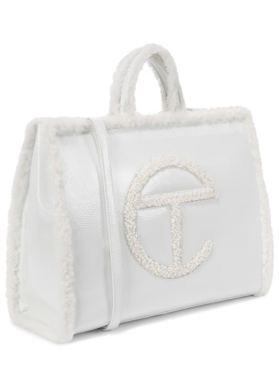Ugg X Telfar: Medium Telfar Crinkle patent shopper bag - White - women_1 | Luisa Via Roma