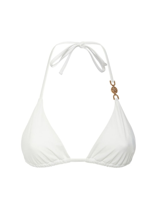 Versace: Top triangular  de bikini de lycra - Blanco - women_0 | Luisa Via Roma