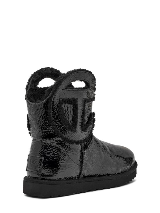 Ugg X Telfar: 10mm Telfar Mini crinkled patent boots - Black - women_1 | Luisa Via Roma