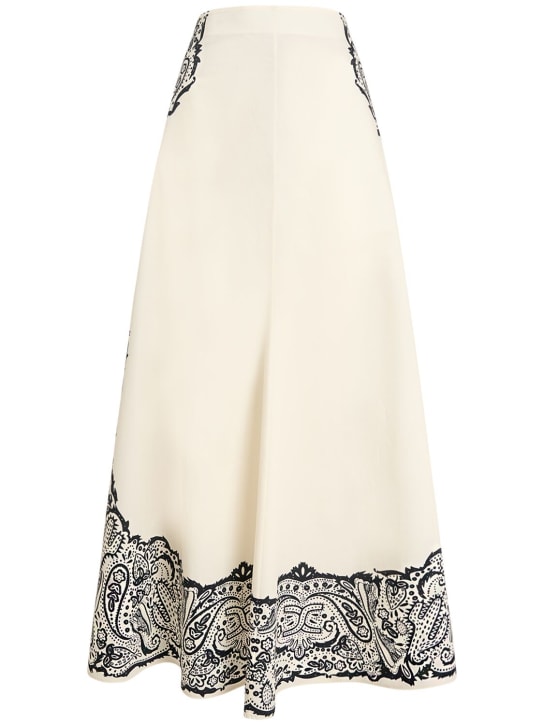 Chloé: Printed cotton poplin long skirt - Cream/Black - women_0 | Luisa Via Roma