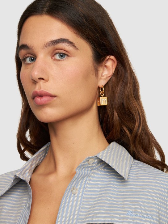 Marni: Dice & crystal earrings - Gold/Crystal - women_1 | Luisa Via Roma