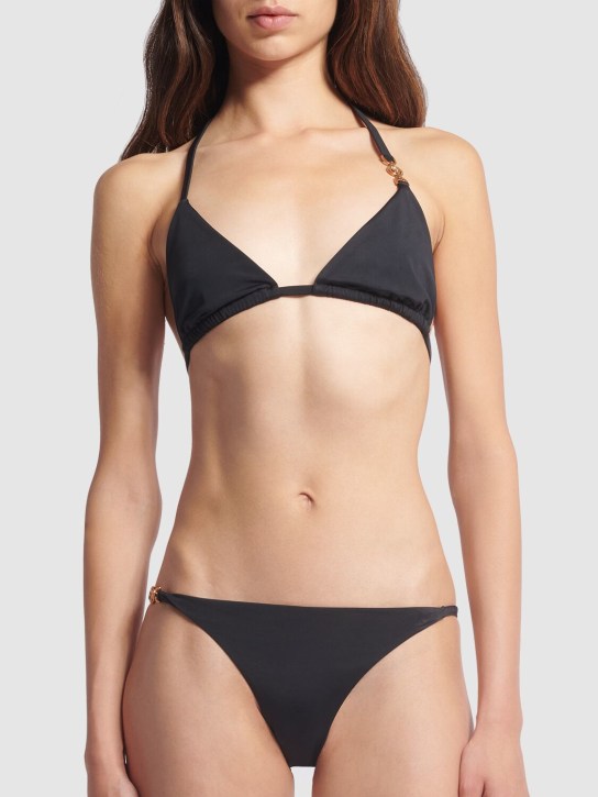 Versace: Top triangular  de bikini de lycra - Negro - women_1 | Luisa Via Roma