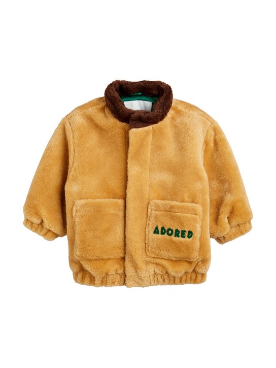 Mini Rodini: Recycled teddy hooded jacket w/ ears - Beige - kids-boys_1 | Luisa Via Roma