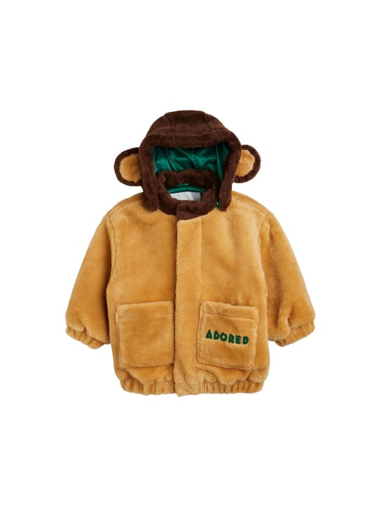 Mini Rodini: Recycled teddy hooded jacket w/ ears - Beige - kids-boys_0 | Luisa Via Roma