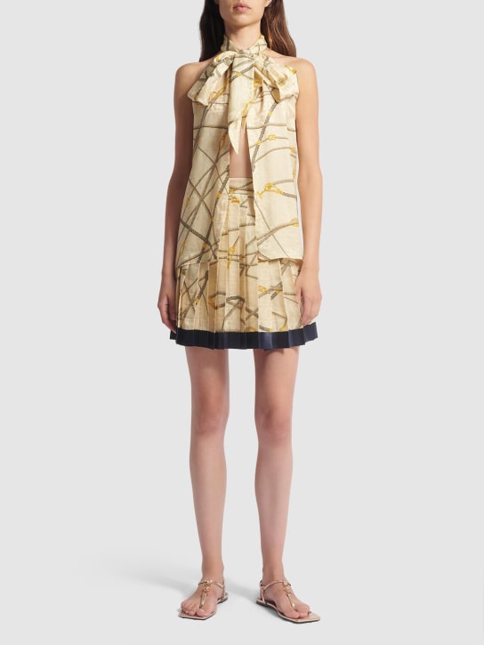 Versace: Pleated printed silk blend mini skirt - Multi/Beige - women_1 | Luisa Via Roma