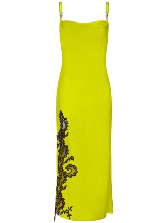 Versace: Satin & lace midi dress - Yellow - women_0 | Luisa Via Roma