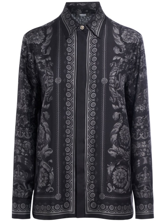 Versace: Barocco print silk twill formal shirt - Multi/Black - women_0 | Luisa Via Roma