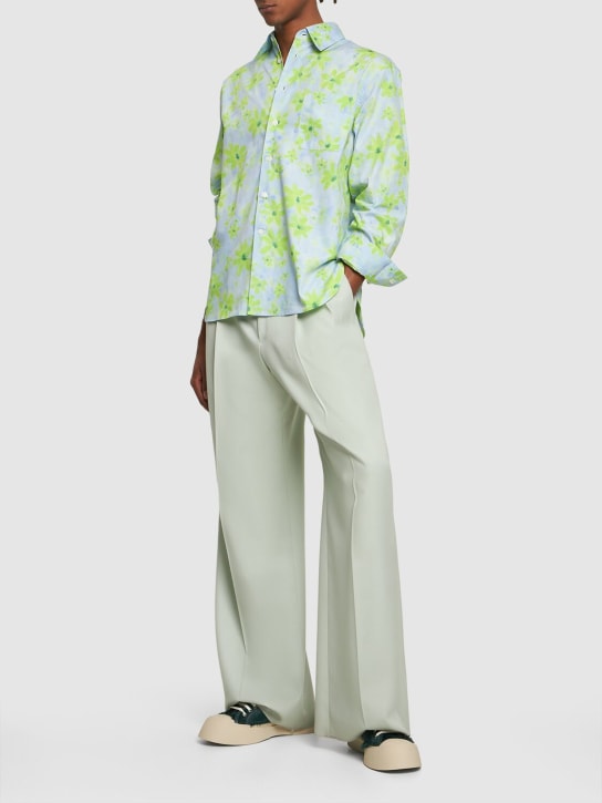 Marni: Flower print cotton poplin shirt - Green - men_1 | Luisa Via Roma