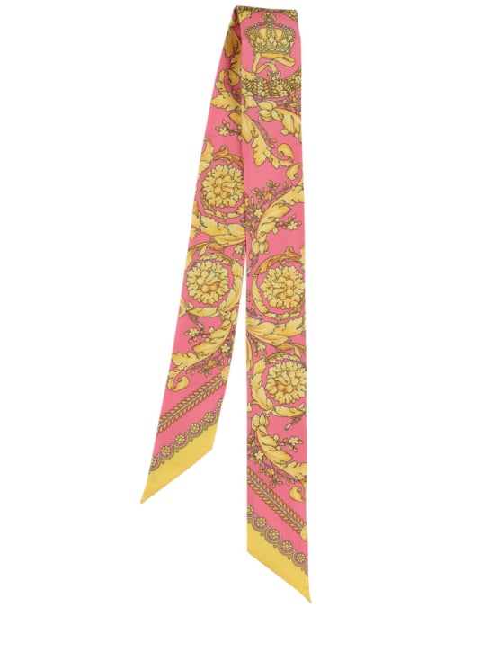Versace: Pañuelo de seda estampado - Rosa/Multicolor - women_0 | Luisa Via Roma