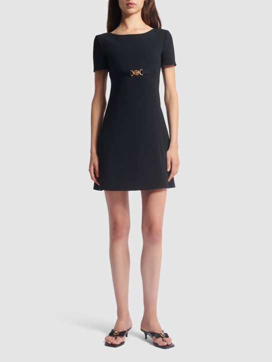 Versace: Stretch cady short sleeved mini dress - Black - women_1 | Luisa Via Roma