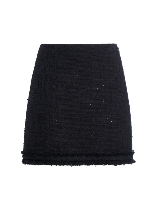 Versace: Shiny cotton blend tweed mini skirt - Black - women_0 | Luisa Via Roma
