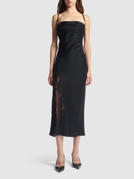 Versace: Satin & lace midi dress - Black - women_1 | Luisa Via Roma