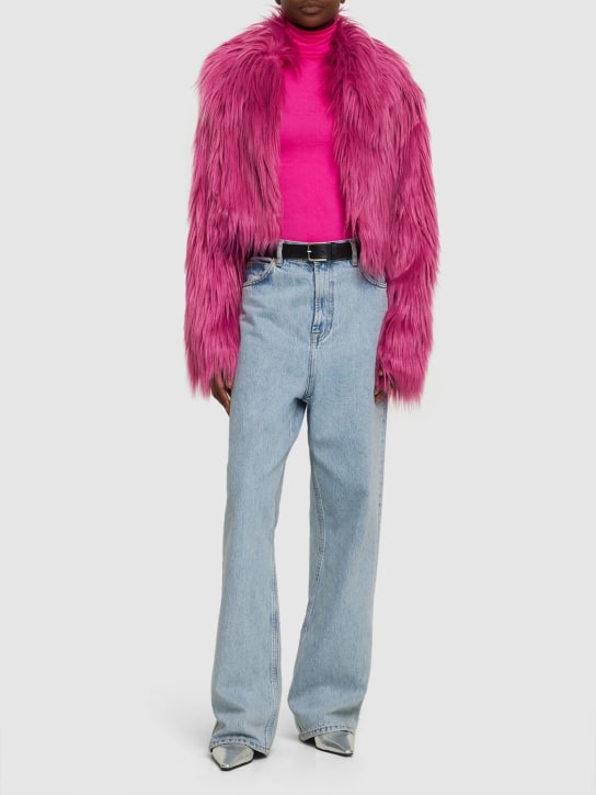 Rotate: Fluffy faux fur cropped jacket - Fuchsia - women_1 | Luisa Via Roma