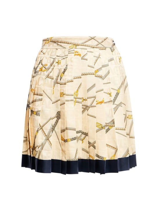 Versace: Pleated printed silk blend mini skirt - Multi/Beige - women_0 | Luisa Via Roma