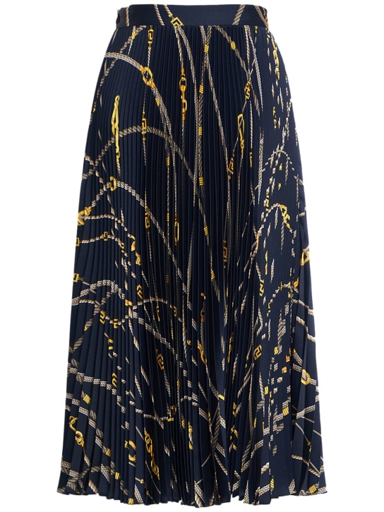 Versace: Printed pleated twill midi skirt - Navy/Multi - women_0 | Luisa Via Roma