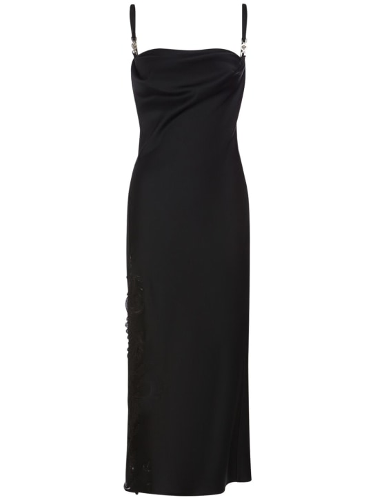 Versace: Satin & lace midi dress - Black - women_0 | Luisa Via Roma