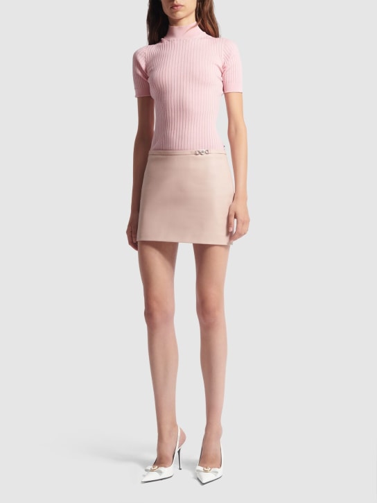 Versace: Short sleeve rib knit sweater - Pink - women_1 | Luisa Via Roma