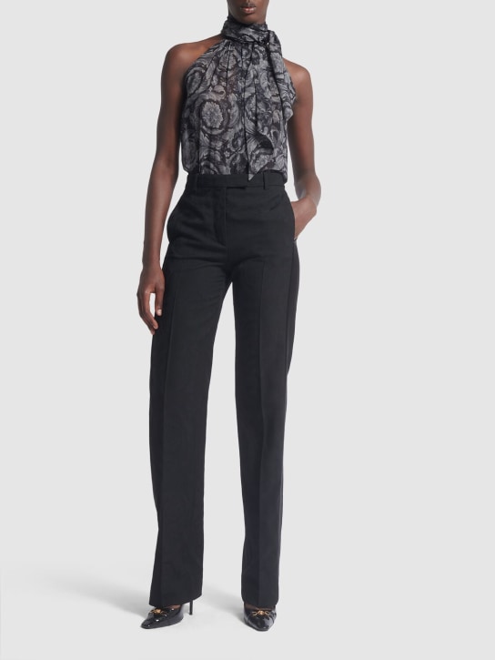 Versace: Barocco tailored wool straight pants - Black - women_1 | Luisa Via Roma