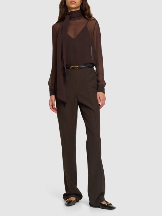 Ferragamo: Tailored wool straight pants - Dark Brown - women_1 | Luisa Via Roma