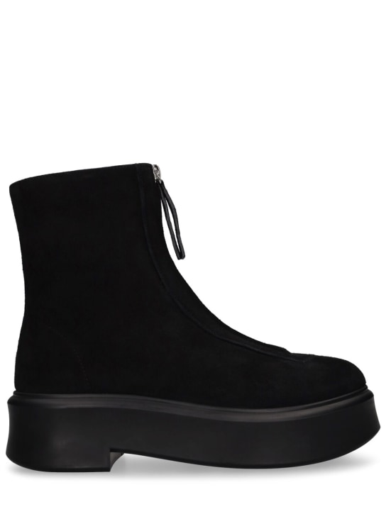 The Row: 50mm Zipped suede ankle boot - Black - women_0 | Luisa Via Roma