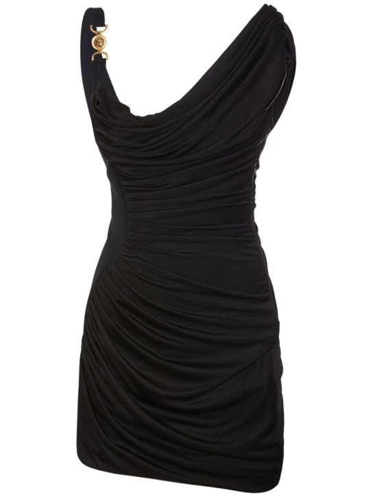 Versace: Vestido corto de jersey drapeado - Negro - women_0 | Luisa Via Roma
