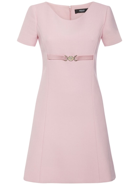 Versace: Stretch crepe mini dress w/logo - Pink - women_0 | Luisa Via Roma
