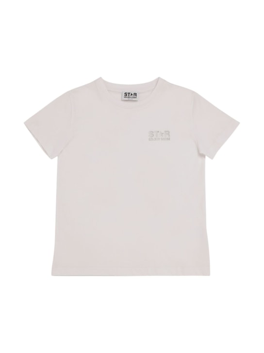 Golden Goose: Big star logo cotton t-shirt - White - kids-girls_0 | Luisa Via Roma