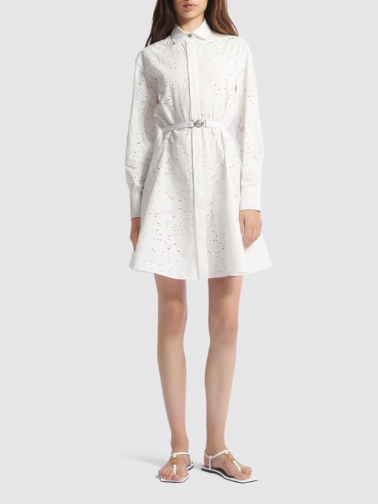 Versace: Baroque brocade poplin mini shirt dress - White - women_1 | Luisa Via Roma