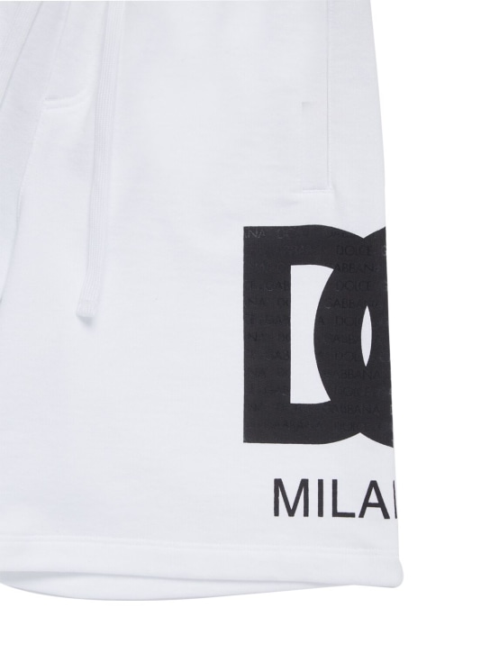 Dolce&Gabbana: Short en coton imprimé logo - Blanc - kids-boys_1 | Luisa Via Roma