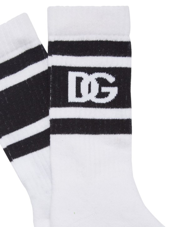 Dolce&Gabbana: Socken aus Baumwollmischung mit Logo - Weiß/Schwarz - kids-girls_1 | Luisa Via Roma