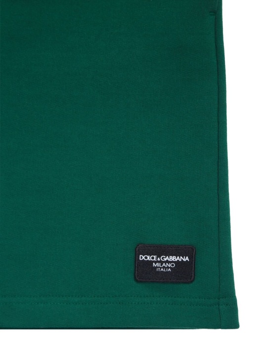 Dolce&Gabbana: Shorts in jersey di cotone con logo - Verde Scuro - kids-boys_1 | Luisa Via Roma