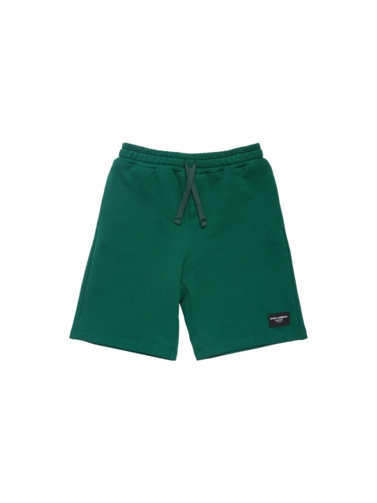Dolce&Gabbana: Shorts in jersey di cotone con logo - Verde Scuro - kids-boys_0 | Luisa Via Roma
