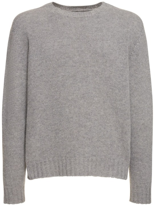 Palm Angels: Curved logo wool blend sweater - Heather Grey - men_0 | Luisa Via Roma