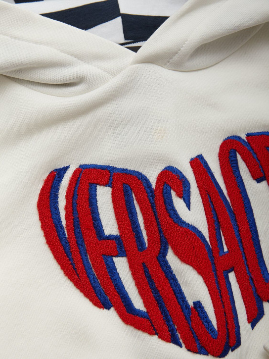 Versace: Sweat-shirt en coton brodé à capuche - Blanc - kids-girls_1 | Luisa Via Roma
