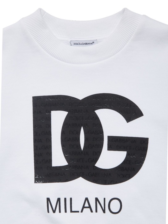 Dolce&Gabbana: 로고 프린트 코튼 스웨트셔츠 - 화이트 - kids-girls_1 | Luisa Via Roma