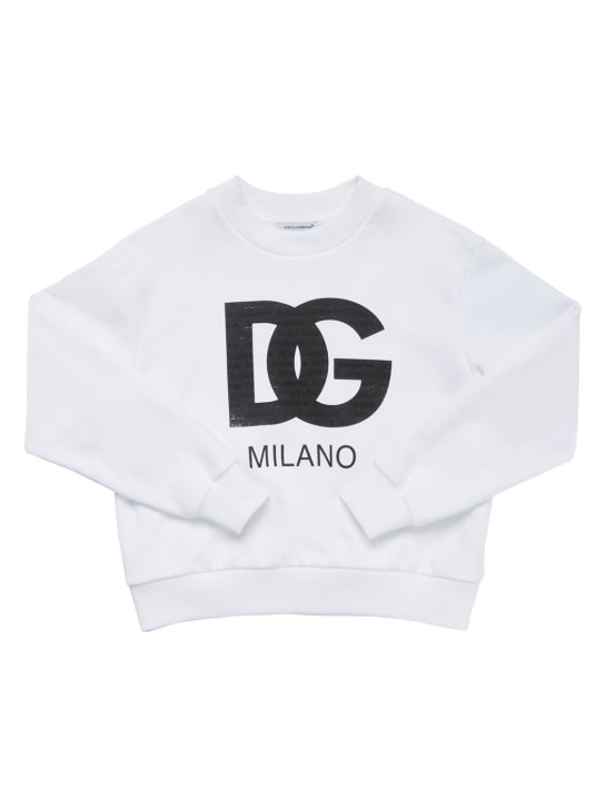 Dolce&Gabbana: 로고 프린트 코튼 스웨트셔츠 - 화이트 - kids-boys_0 | Luisa Via Roma