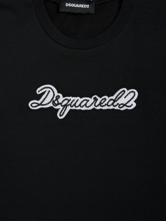 Dsquared2: Embroidered logo cotton jersey t-shirt - Black - kids-girls_1 | Luisa Via Roma