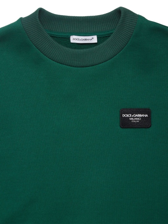 Dolce&Gabbana: Sudadera de algodón con logo estampado - Verde Oscuro - kids-boys_1 | Luisa Via Roma