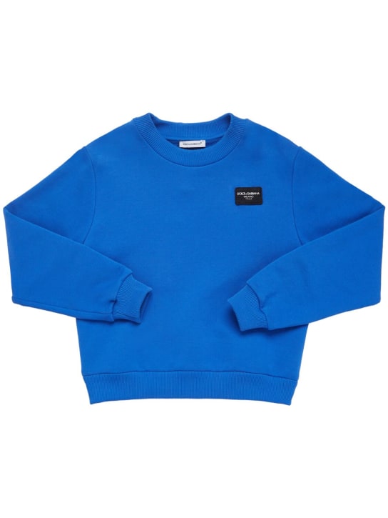 Dolce&Gabbana: Sudadera de algodón con logo estampado - Azul - kids-girls_0 | Luisa Via Roma