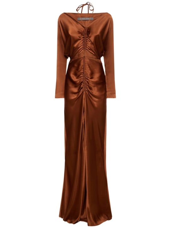 Alberta Ferretti: Langes Kleid aus drapiertem Satin - Bronze - women_0 | Luisa Via Roma