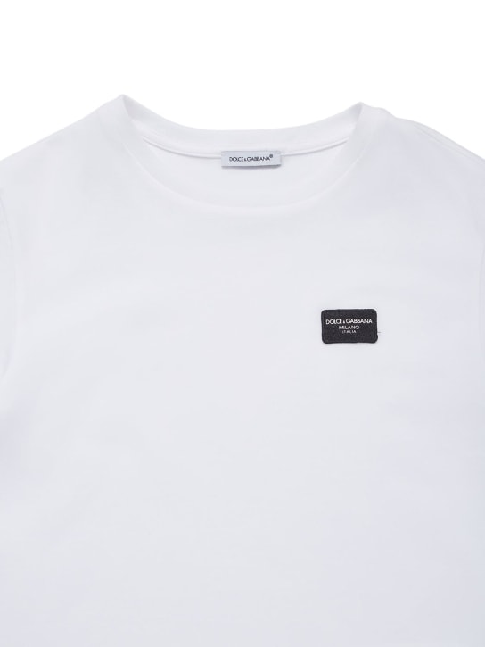 Dolce&Gabbana: T-shirt in jersey di cotone con logo ricamato - Bianco - kids-girls_1 | Luisa Via Roma