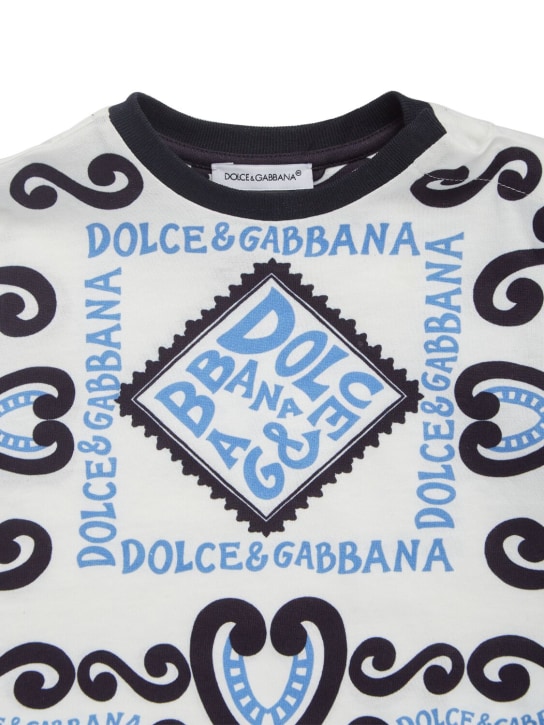 Dolce&Gabbana: T-shirt en jersey de coton imprimé - Blanc/Bleu - kids-boys_1 | Luisa Via Roma