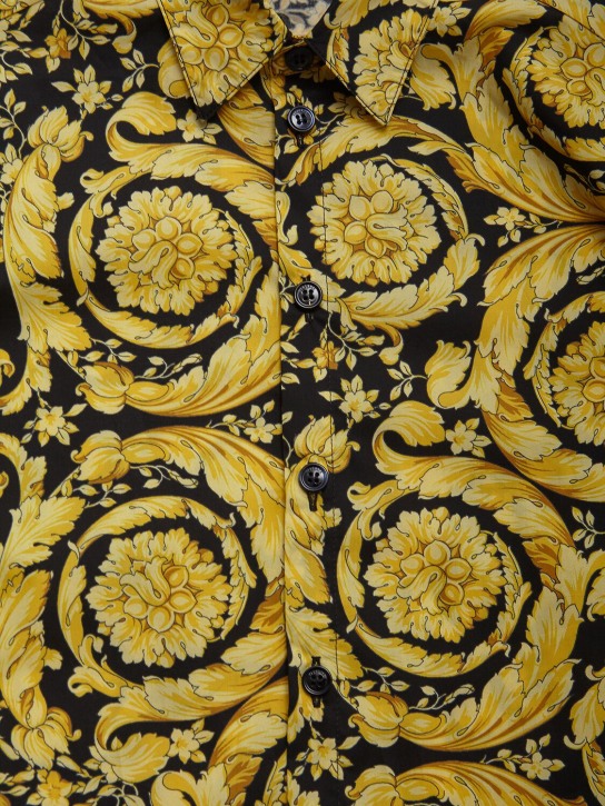 Versace: Baroque print cotton poplin s/s shirt - Black/Gold - kids-boys_1 | Luisa Via Roma