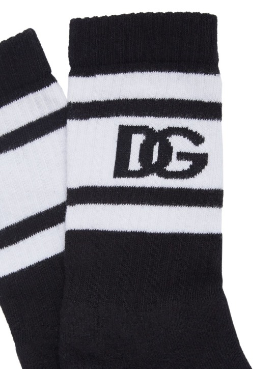 Dolce&Gabbana: Calcetines de algodón con logo - Negro/Blanco - kids-boys_1 | Luisa Via Roma
