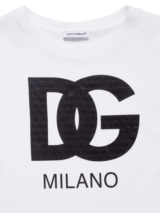 Dolce&Gabbana: Camiseta de jersey de algodón con logo - Blanco - kids-boys_1 | Luisa Via Roma