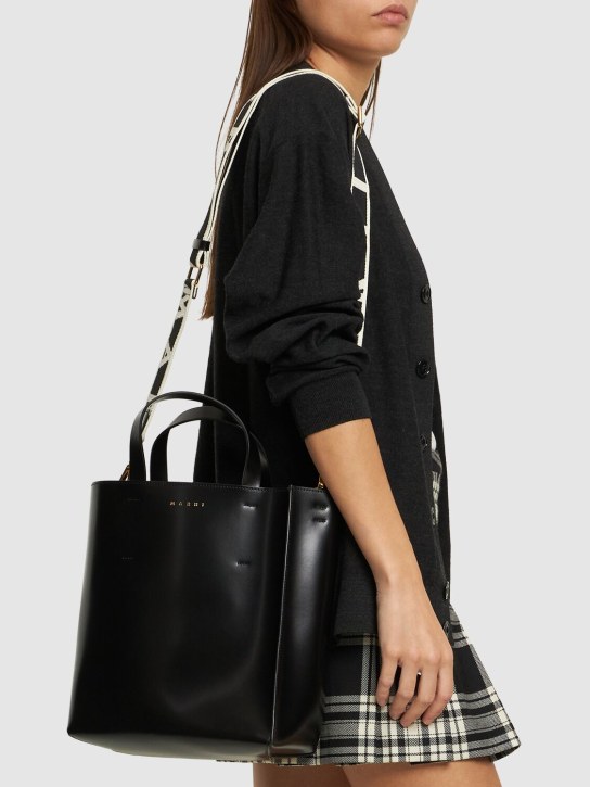 Marni: Small Museo leather tote bag - Black - women_1 | Luisa Via Roma