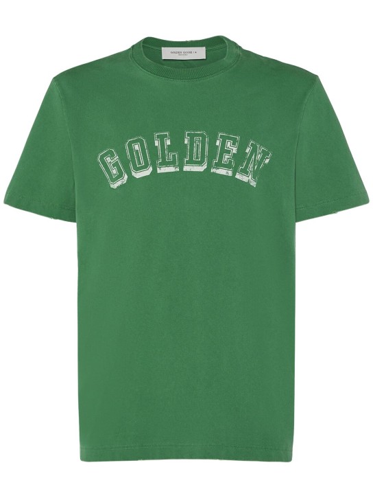 Golden Goose: T-shirt en coton Journey - Vert - men_0 | Luisa Via Roma