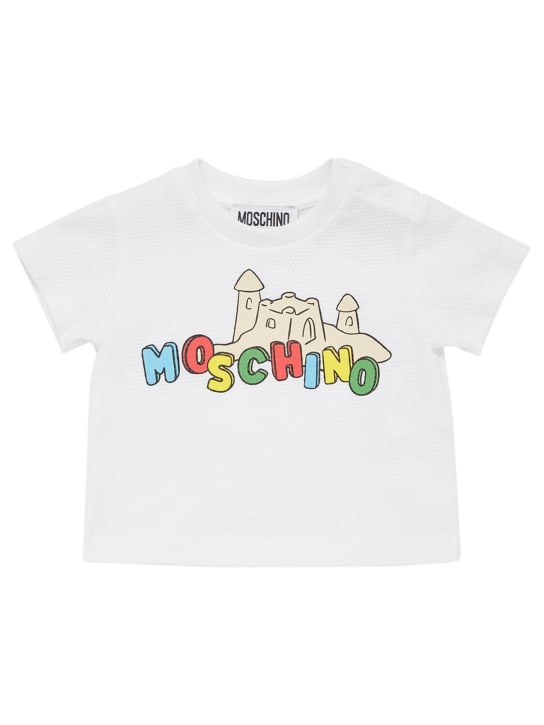 Moschino: T-Shirt und Shorts aus Baumwollpiqué - Weiß/Rot - kids-boys_1 | Luisa Via Roma