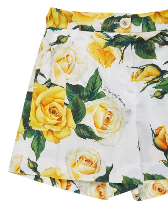 Dolce&Gabbana: Shorts de algodón con estampado floral - Blanco/Amarillo - kids-girls_1 | Luisa Via Roma