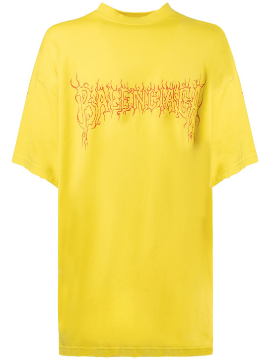 Balenciaga: T-Shirt aus Baumwolle „Darkwave“ - Gelb/Rot - men_0 | Luisa Via Roma